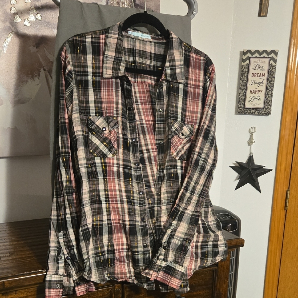 Maurices Black and Pink Plaid Casual Shirt XXL